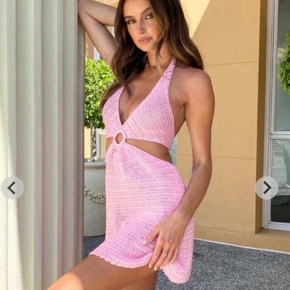 reformation silk dress green Palm Trees Crochet Mini Dress main image 0